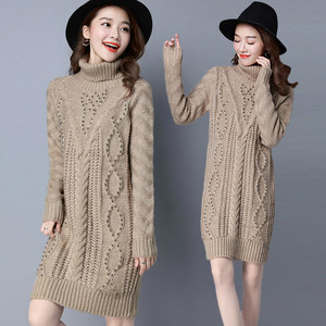大款粗線毛衣外套女中長(zhǎng)款2017秋冬新款女士寬松韓版加厚針織開(kāi)衫